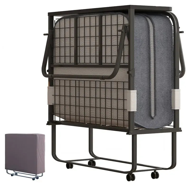 Lit pliable compact avec matelas et roulettes