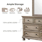 Lit traîneau 3 pièces de rangement en bois gris transitionnel, table de nuit et commode