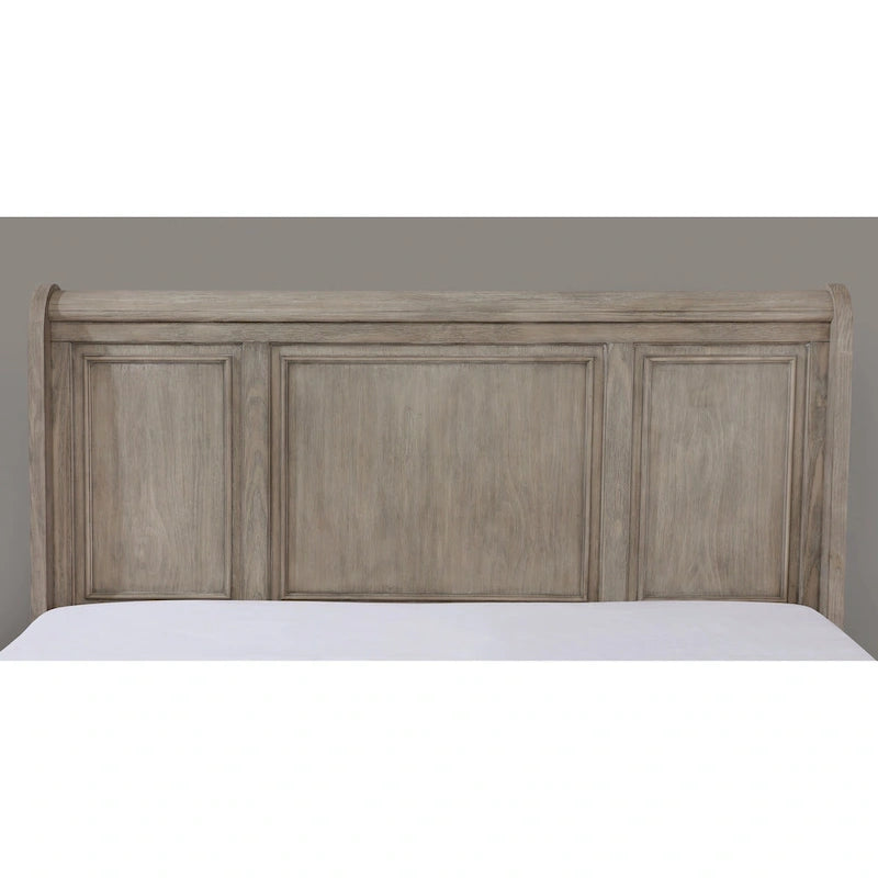 Lit traîneau 3 pièces de rangement en bois gris transitionnel, table de nuit et commode