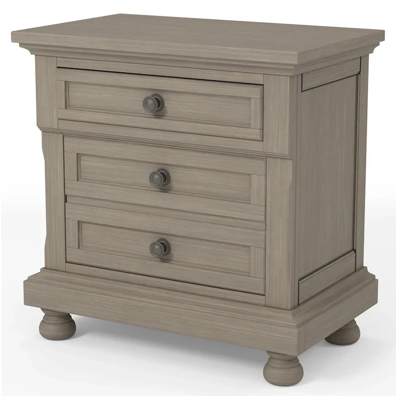 Lit traîneau 3 pièces de rangement en bois gris transitionnel, table de nuit et commode