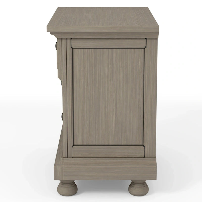 Lit traîneau 3 pièces de rangement en bois gris transitionnel, table de nuit et commode