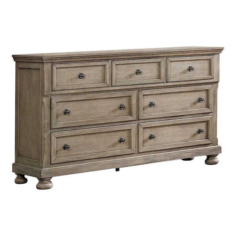 Lit traîneau 3 pièces de rangement en bois gris transitionnel, table de nuit et commode