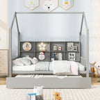 Lit cabane en bois de taille standard avec lit gigogne, lit pour enfants avec étagère