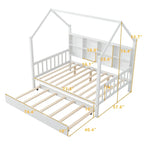 Lit cabane en bois de taille standard avec lit gigogne, lit pour enfants avec étagère