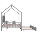 Lit cabane en bois de taille standard avec lit gigogne, lit pour enfants avec étagère