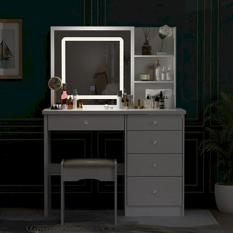 Coiffeuse de 100 cm de large avec tabouret et miroir tactile - 100 cm de large
