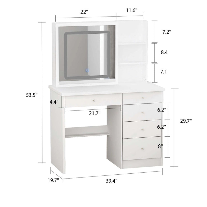 Coiffeuse de 100 cm de large avec tabouret et miroir tactile - 100 cm de large