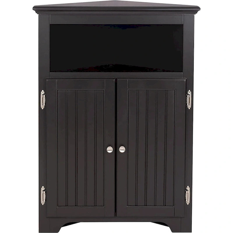 Meuble d'angle de rangement sans fioritures, Armoire d'angle de salle de bain avec portes et étagères - Blanc