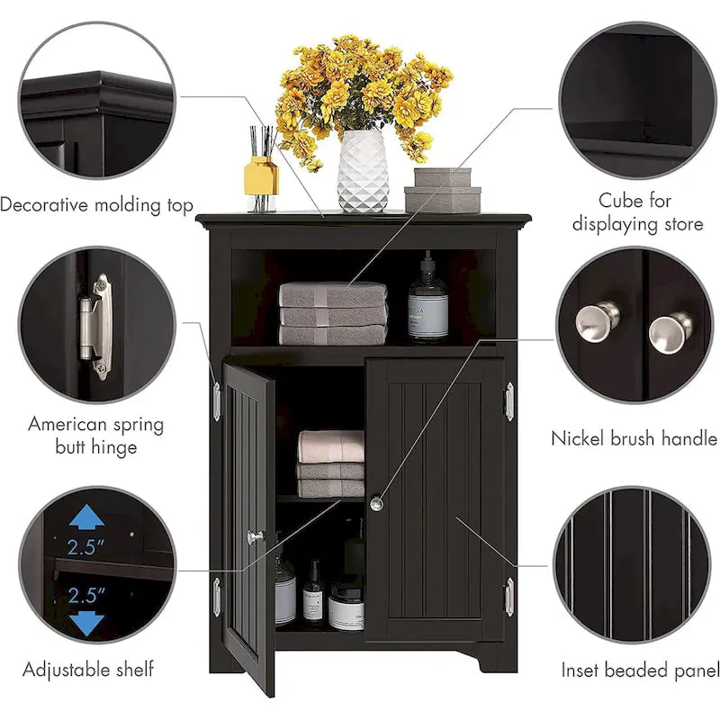 Meuble d'angle de rangement sans fioritures, Armoire d'angle de salle de bain avec portes et étagères - Blanc