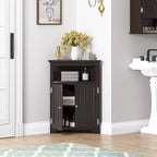 Meuble d'angle de rangement sans fioritures, Armoire d'angle de salle de bain avec portes et étagères - Blanc