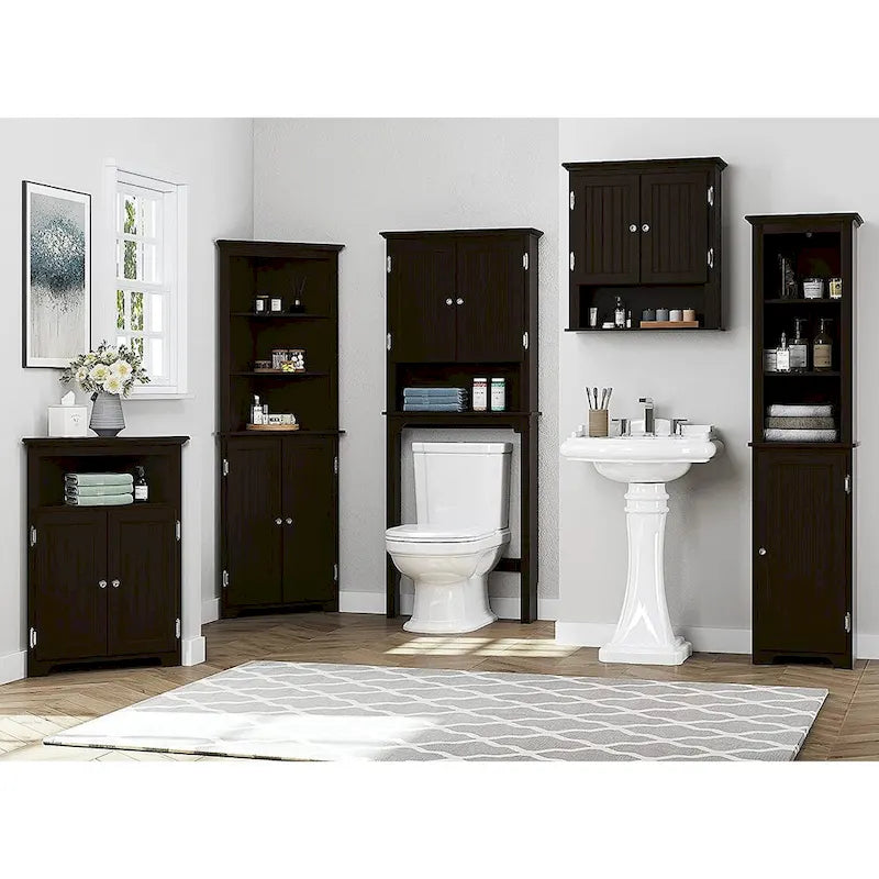 Meuble d'angle de rangement sans fioritures, Armoire d'angle de salle de bain avec portes et étagères - Blanc