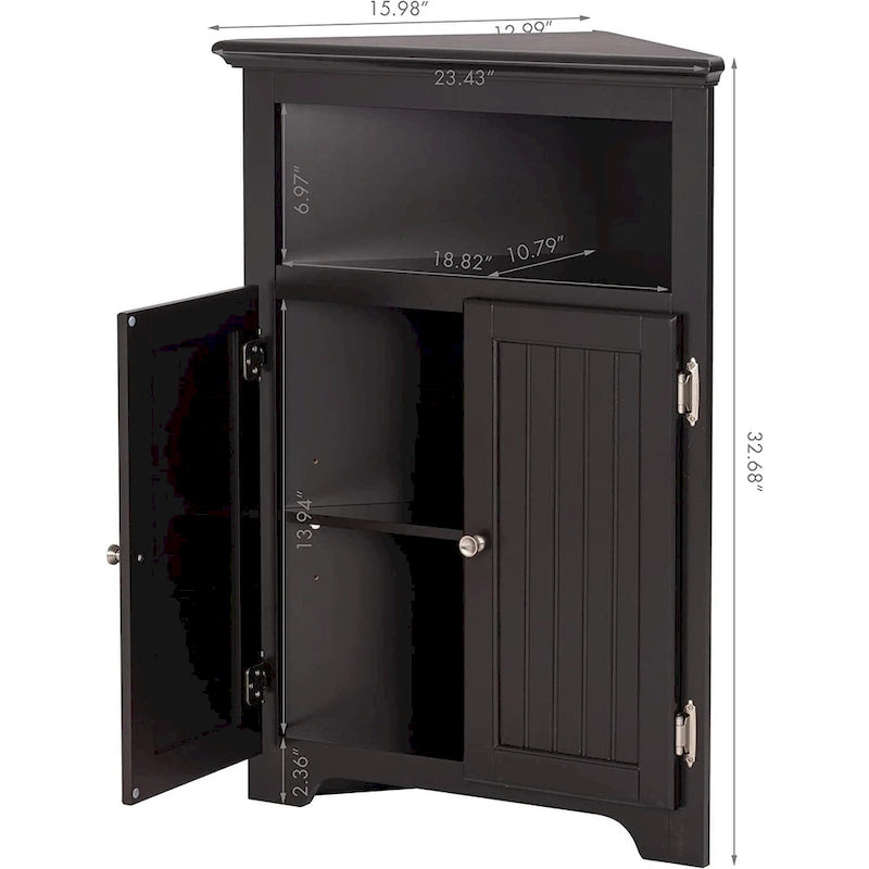 Meuble d'angle de rangement sans fioritures, Armoire d'angle de salle de bain avec portes et étagères - Blanc