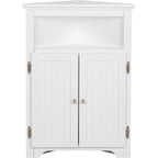 Meuble d'angle de rangement sans fioritures, Armoire d'angle de salle de bain avec portes et étagères - Blanc