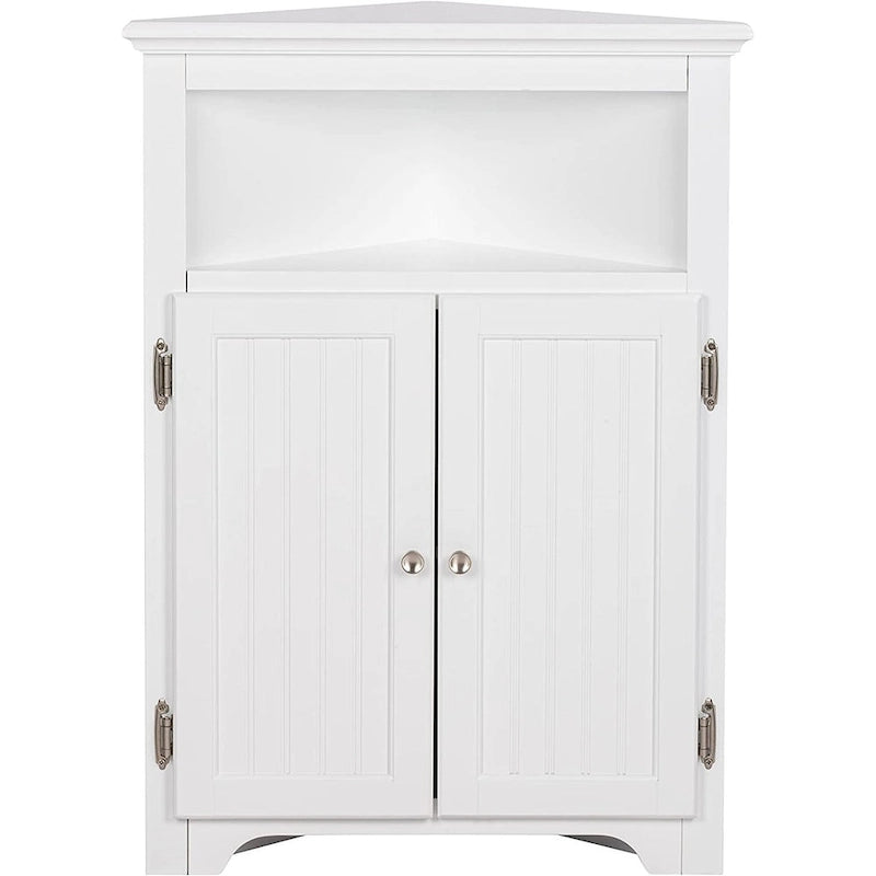 Meuble d'angle de rangement sans fioritures, Armoire d'angle de salle de bain avec portes et étagères - Blanc