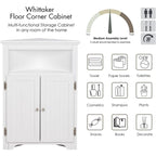 Meuble d'angle de rangement sans fioritures, Armoire d'angle de salle de bain avec portes et étagères - Blanc