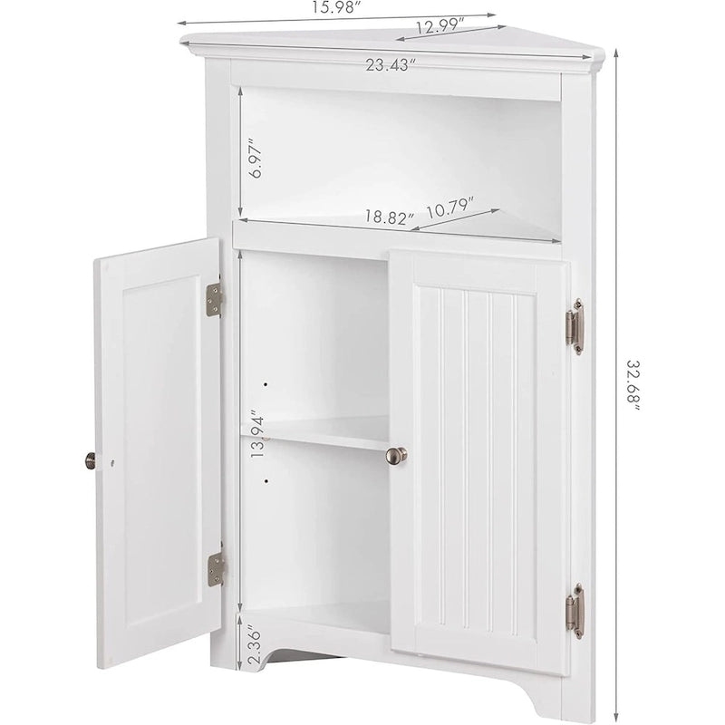 Meuble d'angle de rangement sans fioritures, Armoire d'angle de salle de bain avec portes et étagères - Blanc