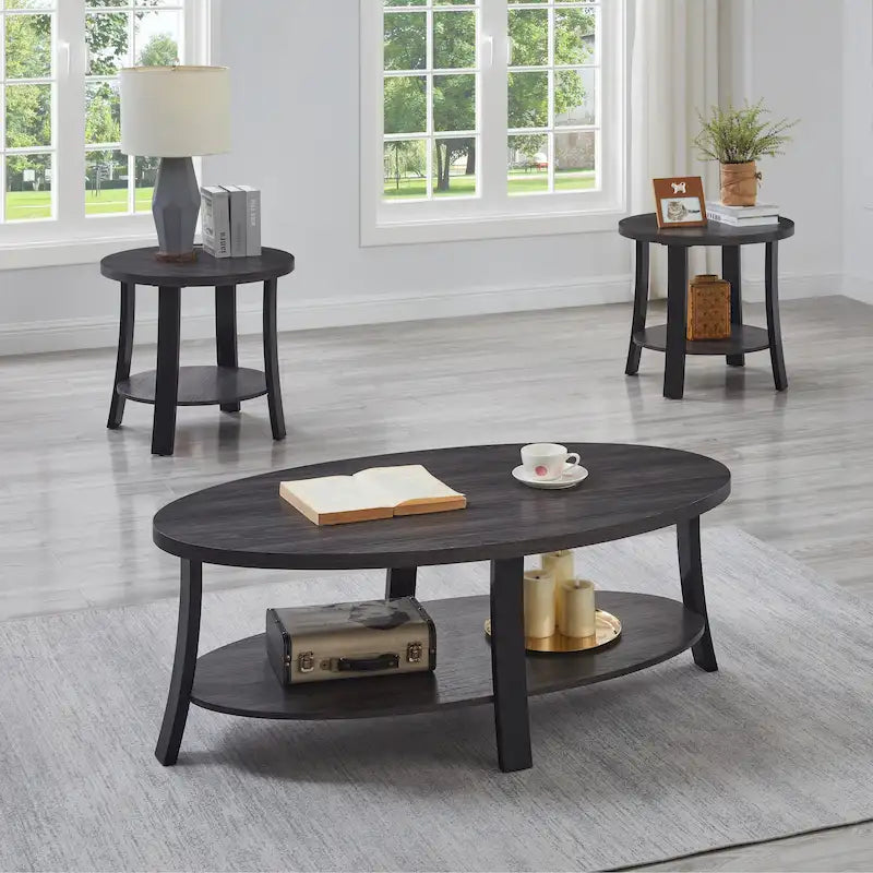 Table basse 3 pièces ovale en bois contemporain
