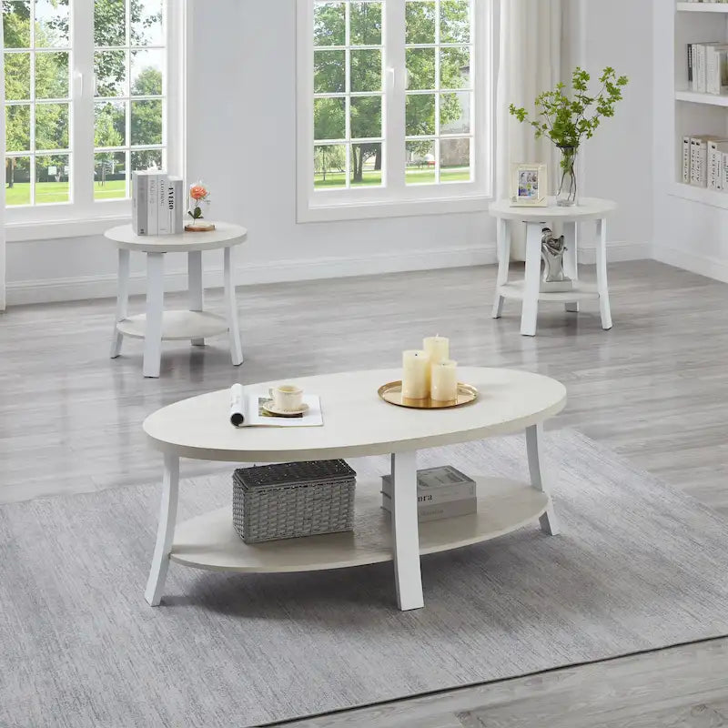 Table basse 3 pièces ovale en bois contemporain