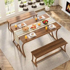 51 Table et banc de salle à manger marron, style ferme