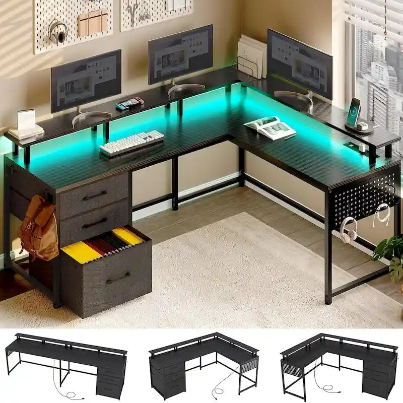 Bureau d'angle de 162 cm, bureau d'ordinateur réversible, bureau de jeu