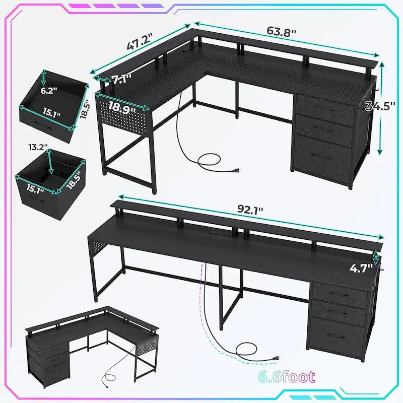 Bureau d'angle de 162 cm, bureau d'ordinateur réversible, bureau de jeu