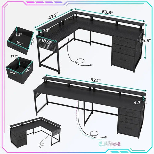 Bureau d'angle de 162 cm, bureau d'ordinateur réversible, bureau de jeu