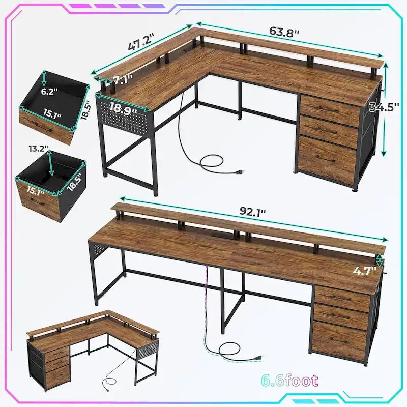 Bureau d'angle de 162 cm, bureau d'ordinateur réversible, bureau de jeu