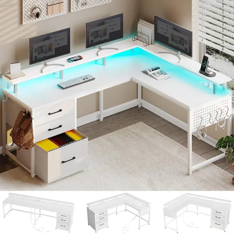 Bureau d'angle de 162 cm, bureau d'ordinateur réversible, bureau de jeu