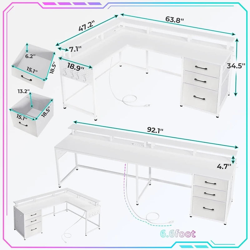 Bureau d'angle de 162 cm, bureau d'ordinateur réversible, bureau de jeu