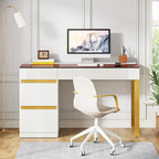 Bureau d'ordinateur moderne de 120 cm avec 4 tiroirs, bureau d'ordinateur à domicile avec plateau en verre, table de maquillage coiffeuse