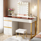 Bureau d'ordinateur moderne de 120 cm avec 4 tiroirs, bureau d'ordinateur à domicile avec plateau en verre, table de maquillage coiffeuse