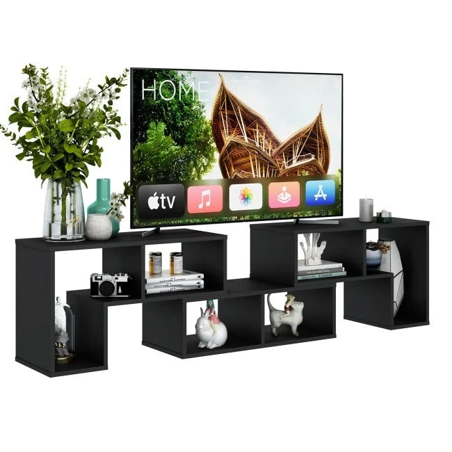 Meuble TV console, centre de divertissement 3 pièces pour téléviseurs jusqu'à 65 pouces avec étagères de bibliothèque - 26,5 x 12 x 17 (L x l x H)