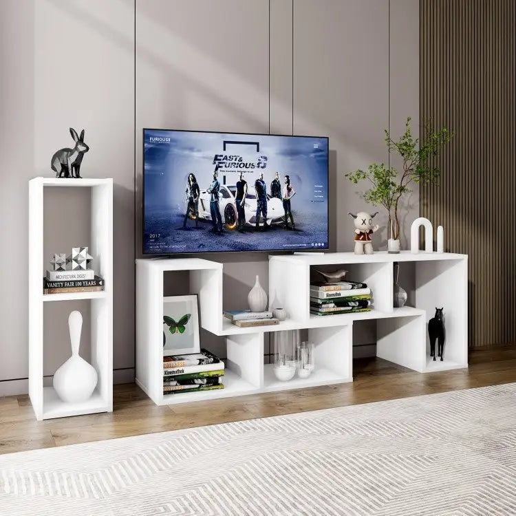 Meuble TV console, centre de divertissement 3 pièces pour téléviseurs jusqu'à 65 pouces avec étagères de bibliothèque - 26,5 x 12 x 17 (L x l x H)
