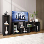 Meuble TV console, centre de divertissement 3 pièces pour téléviseurs jusqu'à 65 pouces avec étagères de bibliothèque - 26,5 x 12 x 17 (L x l x H)