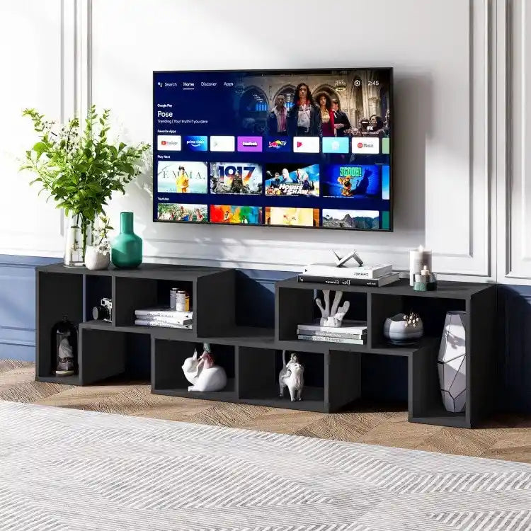 Meuble TV console, centre de divertissement 3 pièces pour téléviseurs jusqu'à 65 pouces avec étagères de bibliothèque - 26,5 x 12 x 17 (L x l x H)