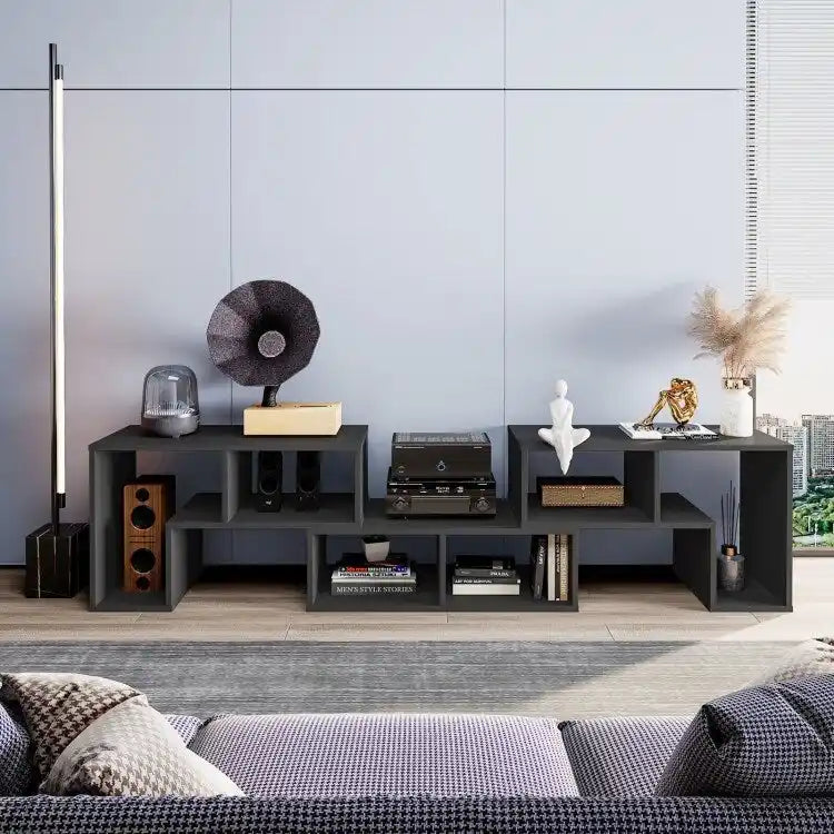 Meuble TV console, centre de divertissement 3 pièces pour téléviseurs jusqu'à 65 pouces avec étagères de bibliothèque - 26,5 x 12 x 17 (L x l x H)