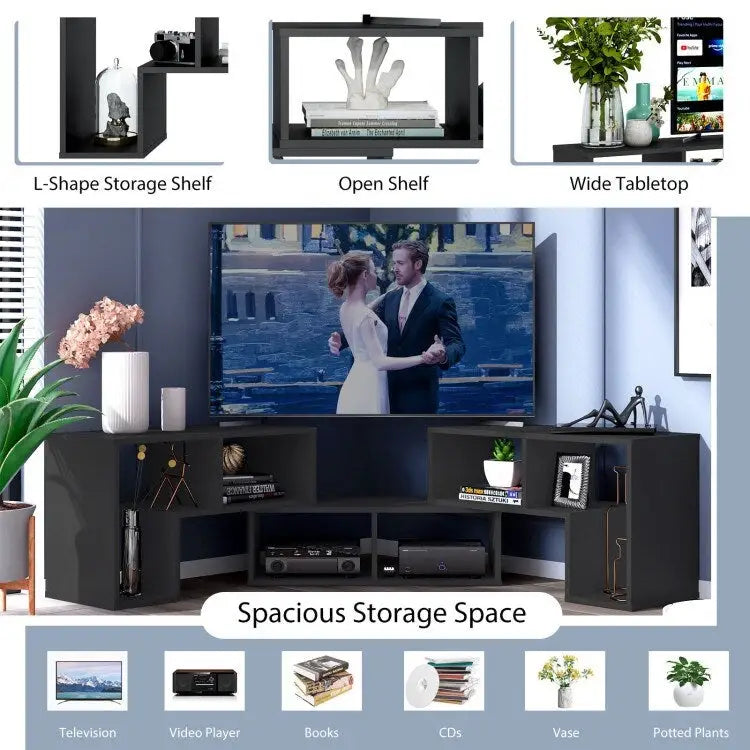 Meuble TV console, centre de divertissement 3 pièces pour téléviseurs jusqu'à 65 pouces avec étagères de bibliothèque - 26,5 x 12 x 17 (L x l x H)