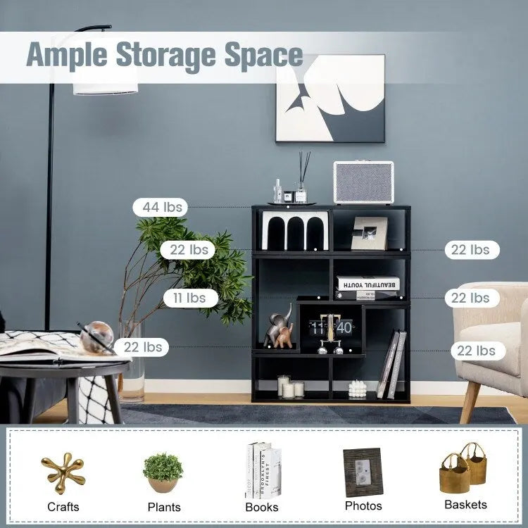Meuble TV console, centre de divertissement 3 pièces pour téléviseurs jusqu'à 65 pouces avec étagères de bibliothèque - 26,5 x 12 x 17 (L x l x H)