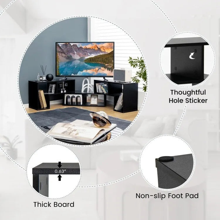 Meuble TV console, centre de divertissement 3 pièces pour téléviseurs jusqu'à 65 pouces avec étagères de bibliothèque - 26,5 x 12 x 17 (L x l x H)