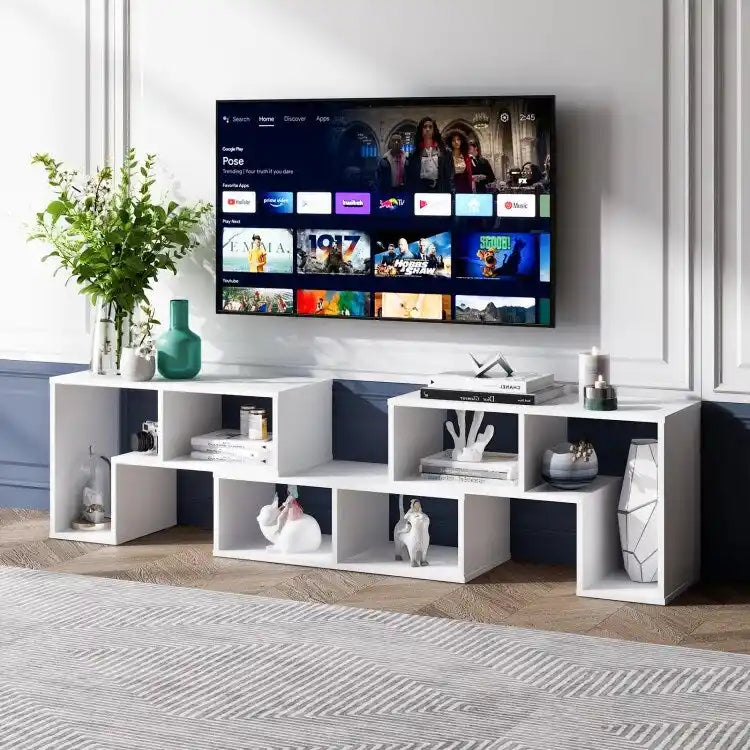 Meuble TV console, centre de divertissement 3 pièces pour téléviseurs jusqu'à 65 pouces avec étagères de bibliothèque - 26,5 x 12 x 17 (L x l x H)