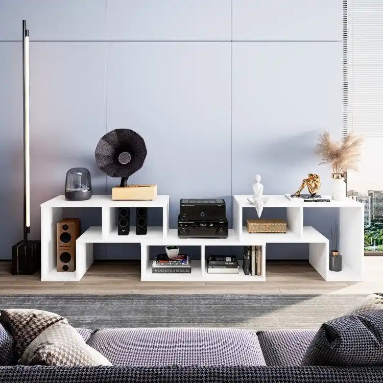 Meuble TV console, centre de divertissement 3 pièces pour téléviseurs jusqu'à 65 pouces avec étagères de bibliothèque - 26,5 x 12 x 17 (L x l x H)