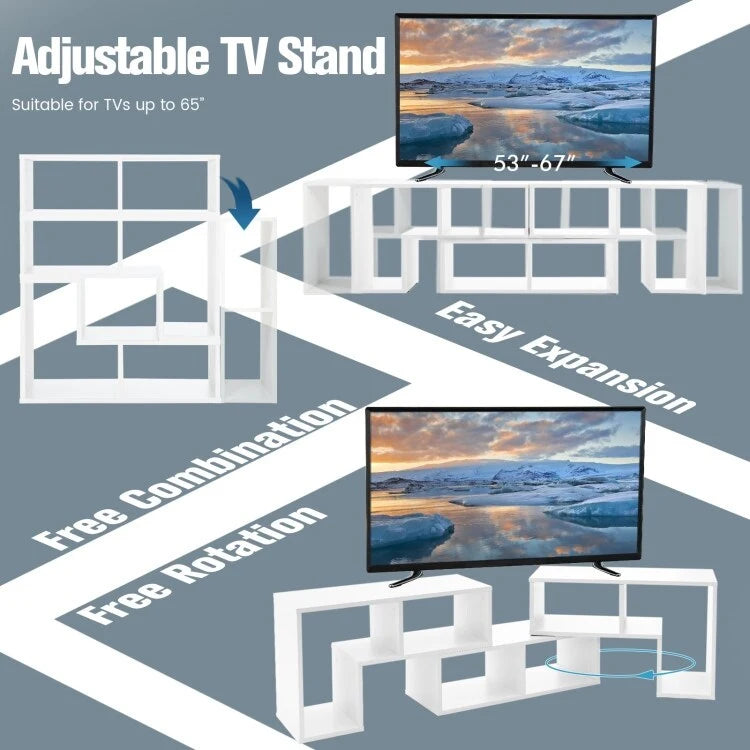 Meuble TV console, centre de divertissement 3 pièces pour téléviseurs jusqu'à 65 pouces avec étagères de bibliothèque - 26,5 x 12 x 17 (L x l x H)