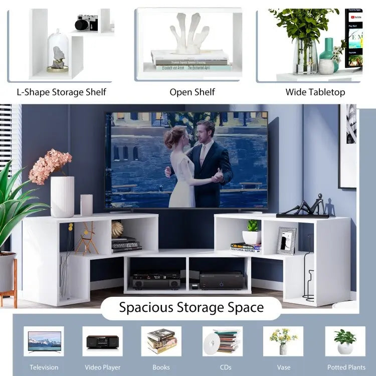 Meuble TV console, centre de divertissement 3 pièces pour téléviseurs jusqu'à 65 pouces avec étagères de bibliothèque - 26,5 x 12 x 17 (L x l x H)
