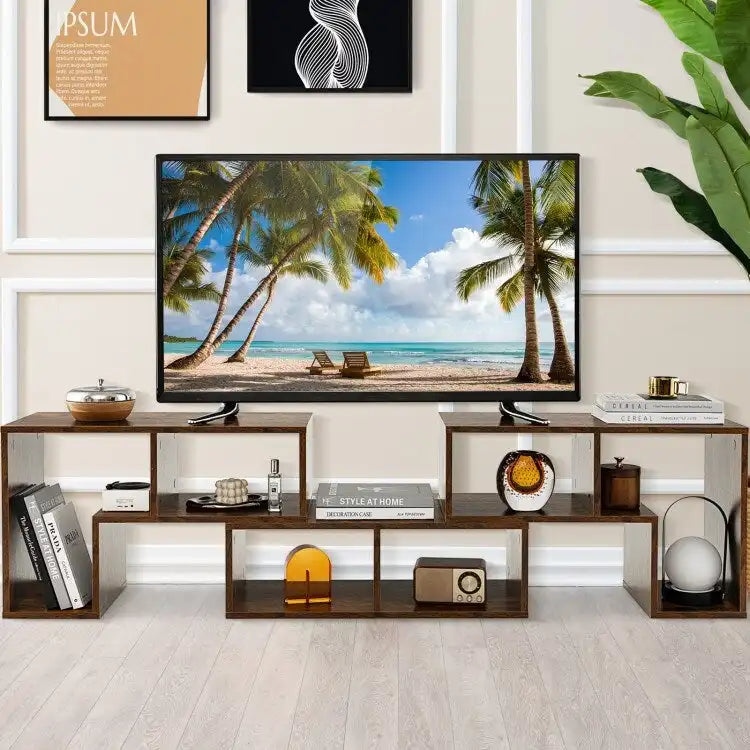 Meuble TV console, centre de divertissement 3 pièces pour téléviseurs jusqu'à 65 pouces avec étagères de bibliothèque - 26,5 x 12 x 17 (L x l x H)