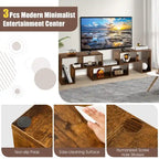 Meuble TV console, centre de divertissement 3 pièces pour téléviseurs jusqu'à 65 pouces avec étagères de bibliothèque - 26,5 x 12 x 17 (L x l x H)