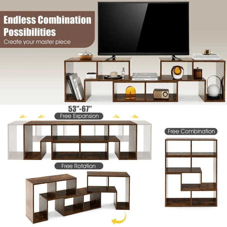 Meuble TV console, centre de divertissement 3 pièces pour téléviseurs jusqu'à 65 pouces avec étagères de bibliothèque - 26,5 x 12 x 17 (L x l x H)
