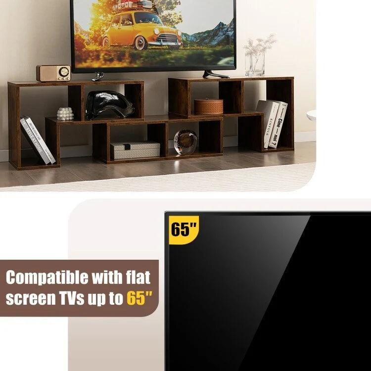Meuble TV console, centre de divertissement 3 pièces pour téléviseurs jusqu'à 65 pouces avec étagères de bibliothèque - 26,5 x 12 x 17 (L x l x H)