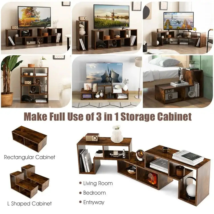 Meuble TV console, centre de divertissement 3 pièces pour téléviseurs jusqu'à 65 pouces avec étagères de bibliothèque - 26,5 x 12 x 17 (L x l x H)