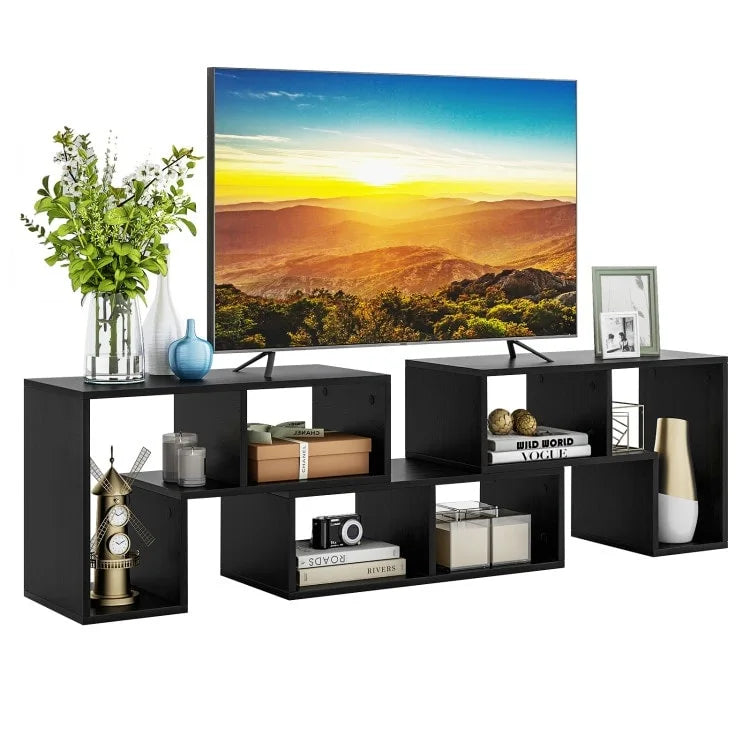 Meuble TV console, centre de divertissement 3 pièces pour téléviseurs jusqu'à 65 pouces avec étagères de bibliothèque - 26,5 x 12 x 17 (L x l x H)
