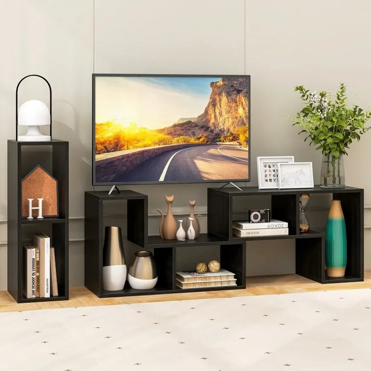 Meuble TV console, centre de divertissement 3 pièces pour téléviseurs jusqu'à 65 pouces avec étagères de bibliothèque - 26,5 x 12 x 17 (L x l x H)